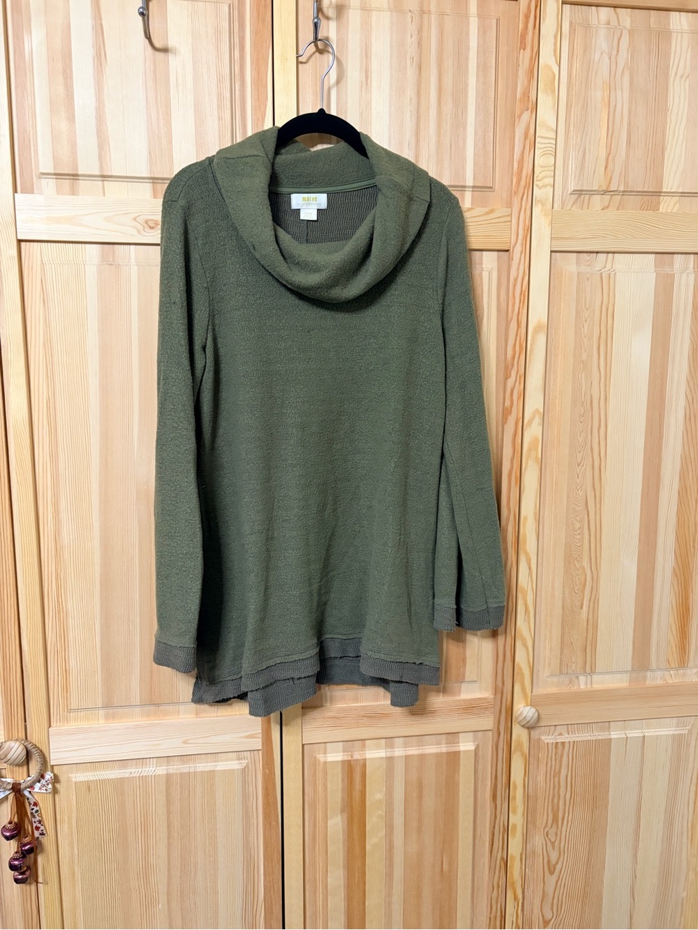 Eileen Fisher Olive Green Draped Cowl-Neck Sweater